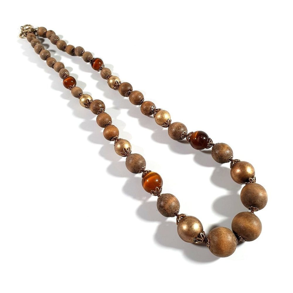 Necklace Womens Vintage Wooden Plastic Bead Jewelry 28" Length Handmade Costume